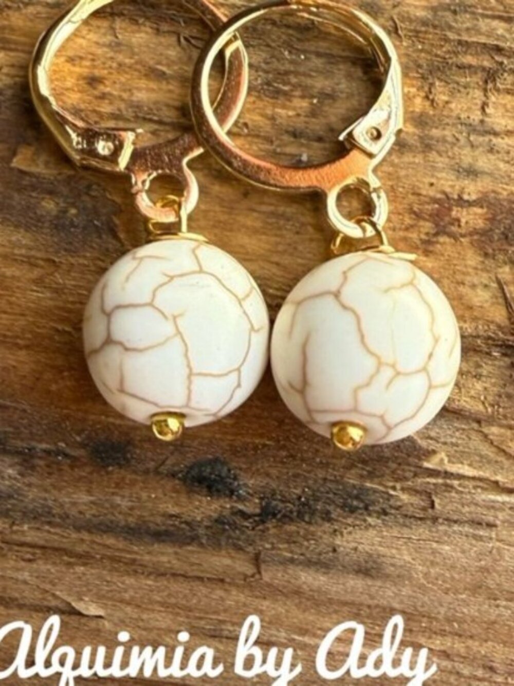 Alquimia Gold and Cream Marbled Bead Drop Earrings